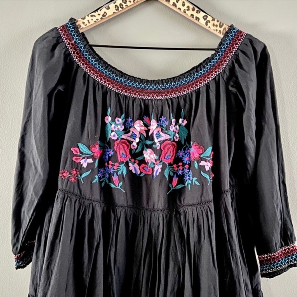 FREE PEOPLE | Sunbeams Black Off-Shoulder Tiered Minidress  NWT - Picture 3 of 12